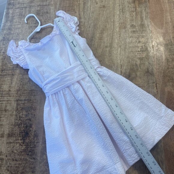 Crewcuts Striped Seersucker Ruffled Shoulder Dress Girls Size 4 Pink Sun Summer - Picture 6 of 8